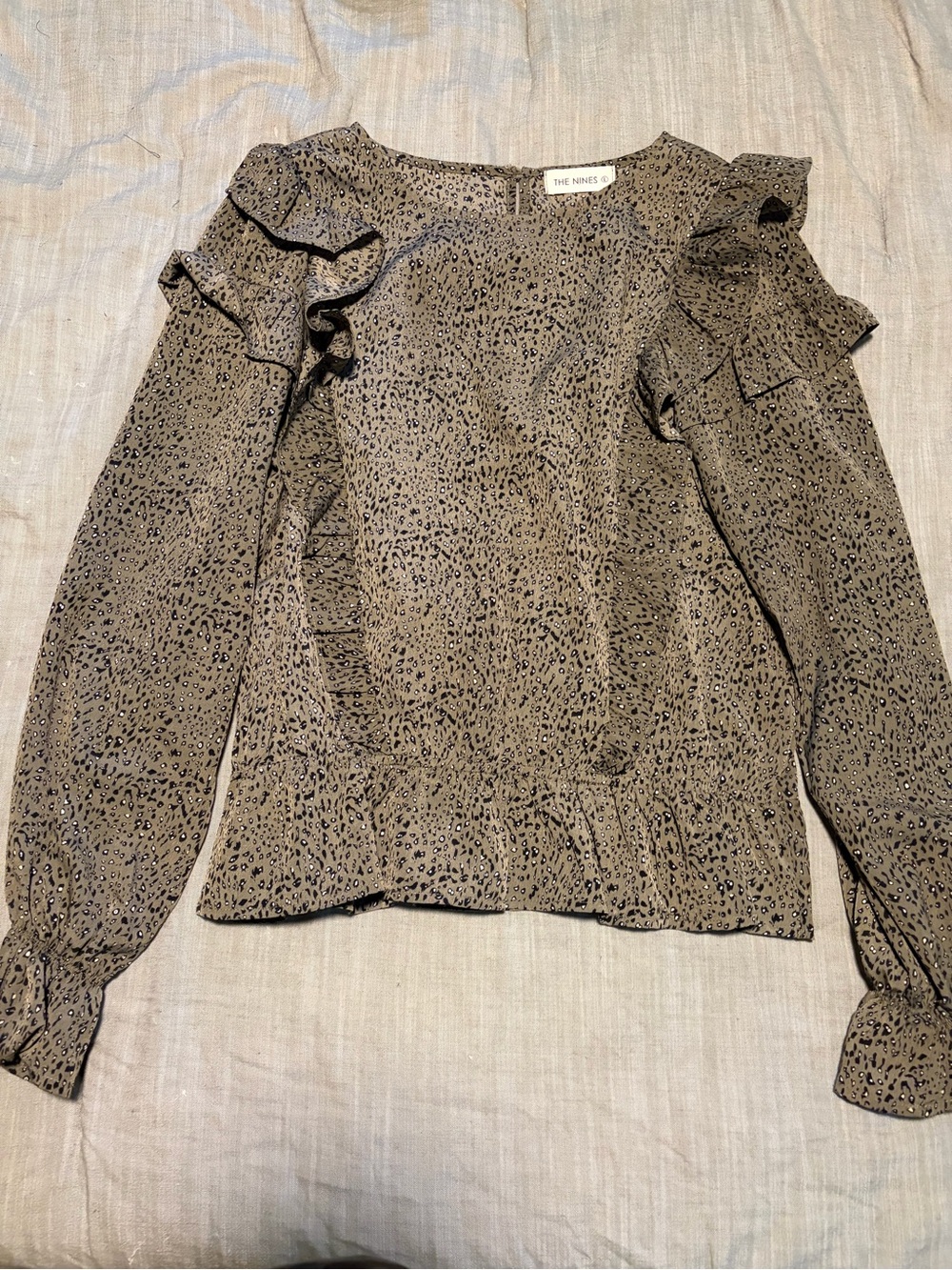 Olive Leopard Print Ruffle Long-Sleeve Top
